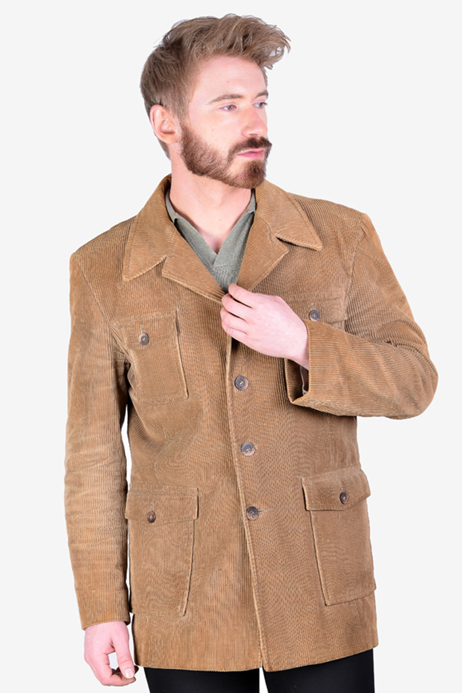 Men's Plus Size Vintage Corduroy Collar Denim Jacket
