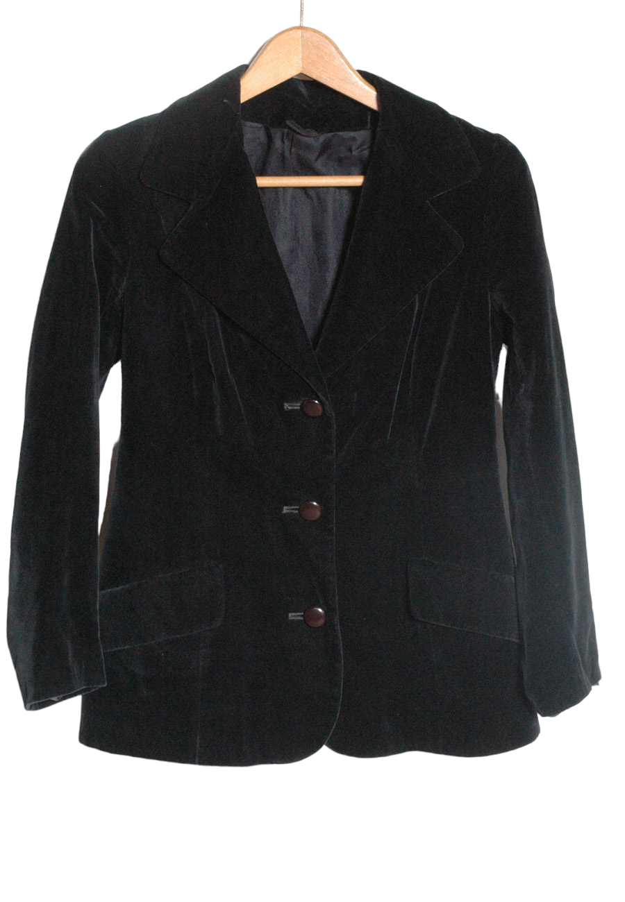 Vintage 1960's Black Velvet Blazer Size 10 Brick Vintage